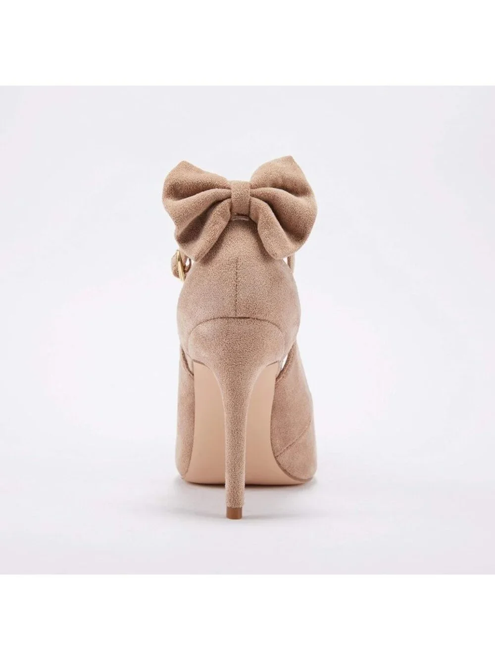 Women's Khaki Pointed Toe High Heels Ankle Strap Sexy Bowtie Back Dress Sandals